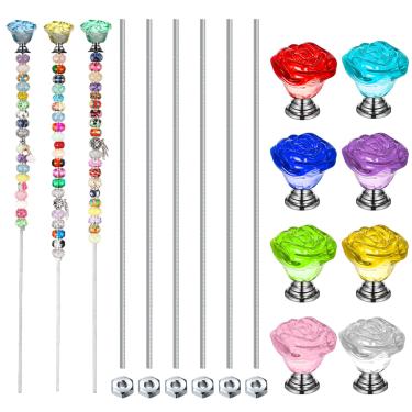 Imagem de Pelopy Pacote de 8 varinhas de estacas frisadas DIY Fairy Garden 8 peças de hastes roscadas M4 de 2,5 cm de 2,5 cm e 8 peças de porcas sextavadas M4 e 8 topos, estacas de aço inoxidável com topos (cor elegante, flor de rosa)