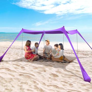 Imagem de BOTINDO Barraca de praia familiar, abrigo de sol Pop Up 4 polos com bolsa de transporte para praia, pesca, quintal, acampamento e ao ar livre
