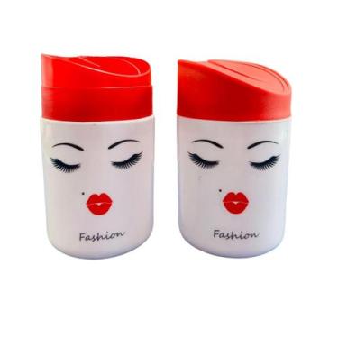 Imagem de Kit Porta Pincel de Maquiagem e Porta Algodão Cotonete Rosa Vermelho F