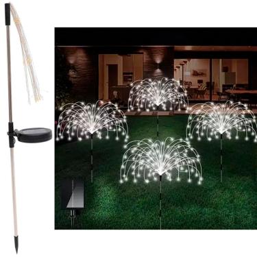 Imagem de Luminária Solar Decoração LEDs Branco Fogos Artifício Jardim