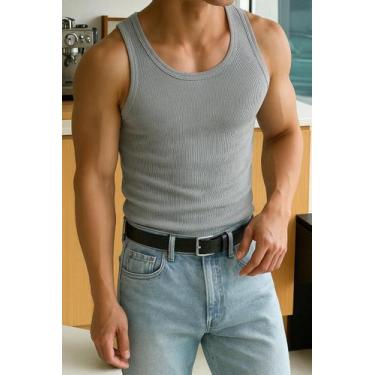 Imagem de Camiseta Regata Masculina Canelada Casual - Fix Modas, Cinza, G