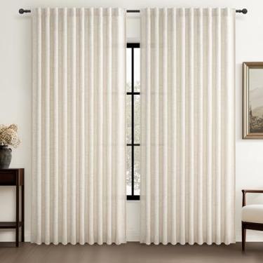 Imagem de Cortinas transparentes extra largas de 178 cm de bétula, linho creme, plissadas, sala de estar, 203 cm de comprimento, textura neutra, filtragem de luz, privacidade para porta deslizante cortinas