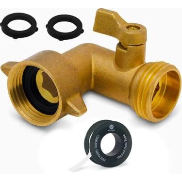 Imagem de Morvat Cotovelo de mangueira de jardim com latão sólido 90 graus 3/10.2 cm FHT x 3/10.2 cm MHT com válvula de desligamento ON/Off, conector de cotovelo de mangueira de água com conexão giratória para