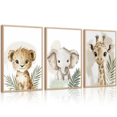 Imagem de Decoração de parede de animais de berçário, fotos de quarto de bebê, meninos, crianças, safári, selva, berçário, tela, decoração de parede, impressão de animais da floresta para crianças, pôster de