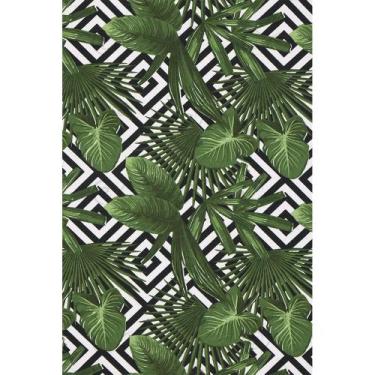 Imagem de Tecido Jacquard Estampado Tropical Folhagem Verde Geométrico - 1,40m d