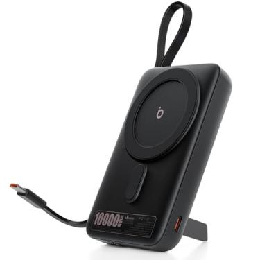 Imagem de Basike Carregador Portatil, Power Bank Indução 10000mAh com Suporte Integrado, Ultrafino e Portátil, Carregamento Rápido Sem Fio + Cabo Tipo C 22.5W(MAX) Compatível com MagSafe (Preto)