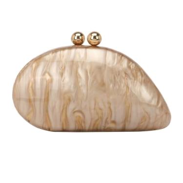 Imagem de Bolsa em forma de concha acrílica luxuosa bolsa de mão de mármore clutch para noite feminina com glitter para casamento, coquetel, festa de formatura, Dourado, marrom