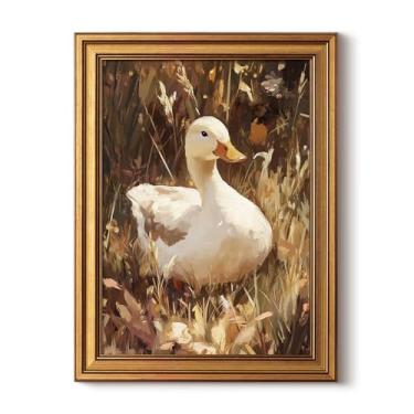 Imagem de WHASAYART Arte de parede vintage emoldurada a ouro para sala de estar, pintura de animais, decoração de prateleira para cozinha, arte estética de parede de quarto, melhores presentes para amigos ou