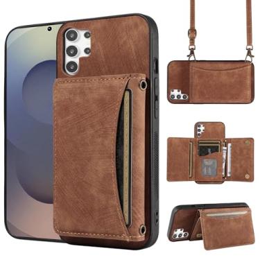 Imagem de Capa de telefone para Samsung Galaxy S25 Ultra 5G Capa carteira com alça de ombro transversal, bolso fino para cartão bolsa flip para celular S25Ultra 25S S 25 25Ultra 6.9 2025 meninas mulheres marrom