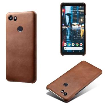 Imagem de Capa para Google Pixel 2XL,Proteção contra quedas,Casca de volta de cor sólida simples,Design de couro de imitação de plástico-Brown