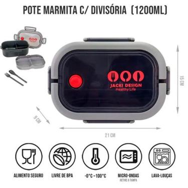 Imagem de Pote Marmita Plástico Alimentos com 2 Divisórias Andares Compartimento