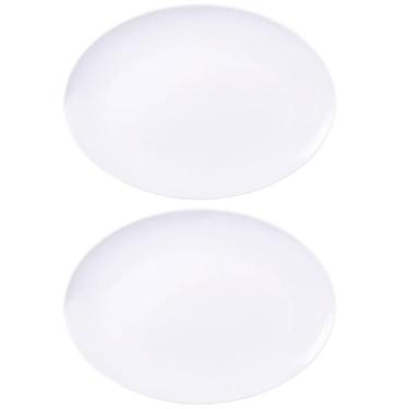 Imagem de Kit 2 Travessas Oval 32x25cm Rasa Porcelana Branca Servir Salada Petiscos Aperitivos