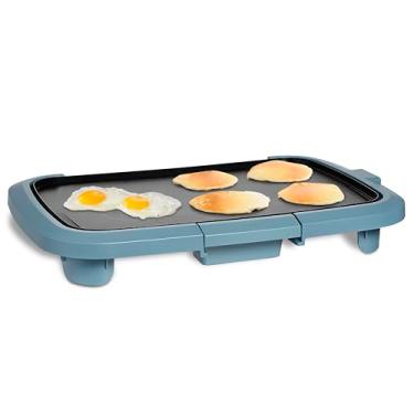 Imagem de COOK WITH COLOR Chapa elétrica 1200W, superfície antiaderente para panquecas, hambúrgueres, ovos e mais, controle de temperatura removível, bandeja coletora deslizante, área de cozimento de 25 x 40 cm