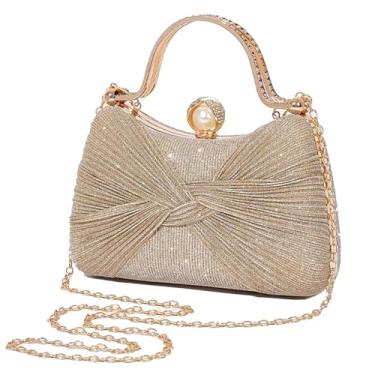 Imagem de Inkfew Bolsas de mão femininas de lantejoulas brilhantes para casamento, bolsa transversal com corrente, boate de festa de formatura de casamento, Champanhe