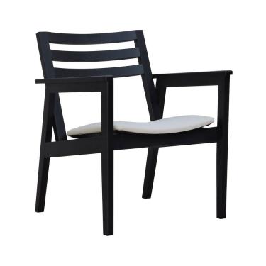 Imagem de Poltrona Cairo Madeira Maciça Encosto Ripado Assento Anatômico - Preto Estofado Corano Bege