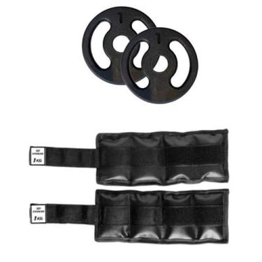 Imagem de Anilhas de Ferro 1kg (par) e Tornozeleira 1kg (par) - Xd Fitness