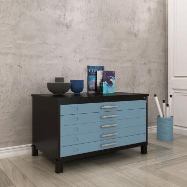 Imagem de Mapoteca Mont 5 Gavetas 71,3cm X 120,4cm Aço Preto/Azul Dali