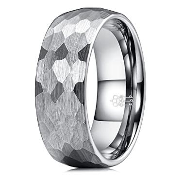 Imagem de THREE KEYS JEWELRY Anel de casamento de tungstênio martelado, 4 mm, 6 mm, 8 mm, aliança de noivado interna de ouro rosa cinza