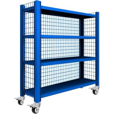 Imagem de Prateleiras De Garagem Ajustáveis De 4 Níveis De Serviço Pesado Com Grade De Arame Rack De Armazenamento Móvel De Metal Para Armazém Industrial Porão & Loja, Blue, 120x50x150CM