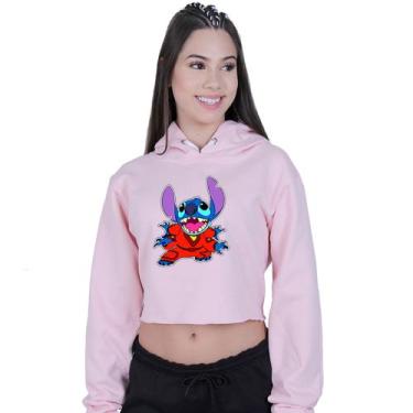 Imagem de Cropped Moletom Feminino Lilo Stitch Alien - Lafre, Rosa claro, M