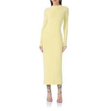 Imagem de AFRM Vestido feminino juniper gola redonda manga longa midi colado ao corpo, Buttercup, GG