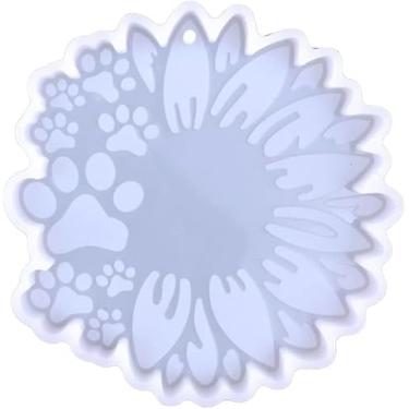 Imagem de Moldes de silicone para chaveiro de pata de cachorro de girassol branco, moldes de resina epóxi, moldes de resina de silicone brilhante brilhante, enfeites de pingente DIY, moldes de fundição de