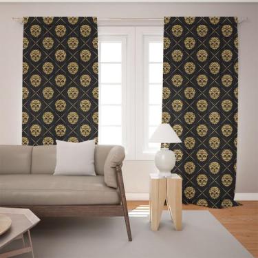 Imagem de Cortina Tecido Oxford Sala Folhas Arabesco Realeza Dourado - 140x220cm