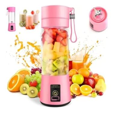 Imagem de Liquidificador Portátil USB, 6 Lâminas, Rosa, Mini Blender para Sucos e Vitaminas
