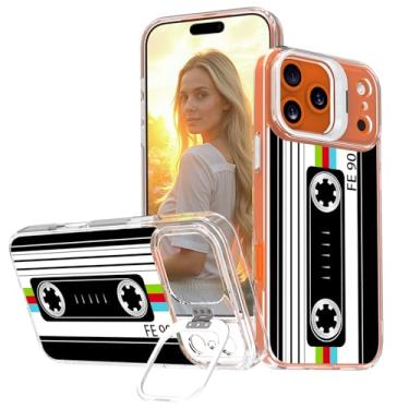 Imagem de Ecute Capa protetora fina magnética forte com suporte de anel de câmera para iPhone DED Pro - fita cassete retrô