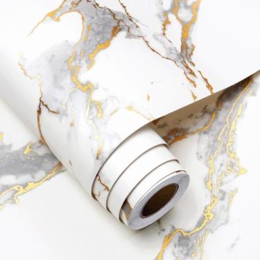 Imagem de Papel de contato de bancada FunStick White Gold Marble 40cmx12m