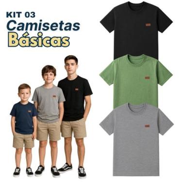 Imagem de Kit 3 Camisetas Manga Curta Juvenil Menino Lisa Verão Roupa Infantil M