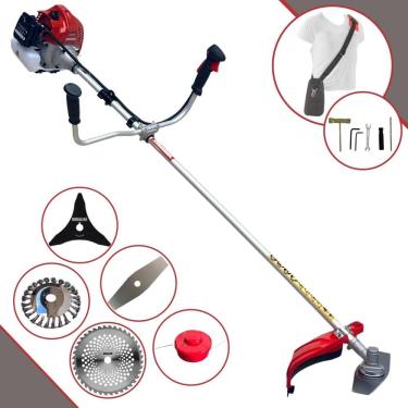 Imagem de Roçadeira À Gasolina Kawashima BCJ620L 62cc 2T 3HP de Potência Com 5 Opções de Corte Com Carretel + 3 Facas + Escova de Aço Para Pavers e Concreto