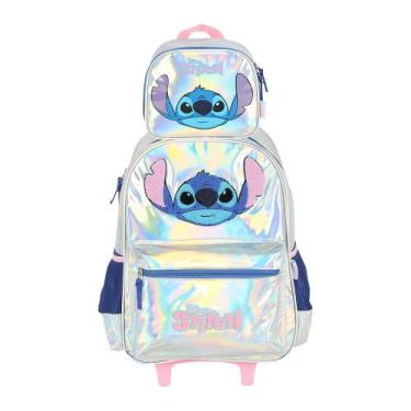 Imagem de Kit Mochila Rodinhas Escolar Lancheira Stitch Disney Metal - Luxcel