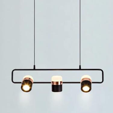 Imagem de KSSTEVNBD Luminária de LED de 3 luzes para sala de jantar com iluminação de ilha ajustável em ouro preto moderno lustre linear para pendurar no teto sobre a mesa com cúpula acrílica (comprimento de