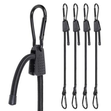 Imagem de EXVITAL Cordões elásticos ajustáveis com gancho 122 cm mosquetão elástico tiras elásticas resistentes para acampamento ao ar livre, tendas, carga 4 peças, preto