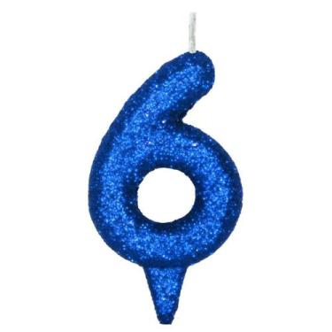 Imagem de Vela De Aniversário Número Magic Glitter Azul - PartiuFesta