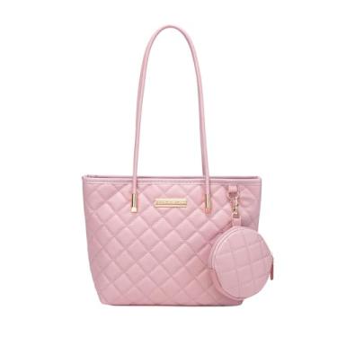 Imagem de Carteira e bolsa feminina moderna, bolsas transversais femininas, bolsa de alça superior, bolsa de ombro com pequenas bolsas penduradas, rosa