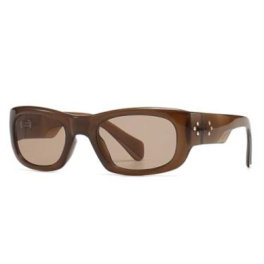 Imagem de Óculos de Sol Punk Masculino e Feminino com Rebites, Proteção UV400, para Esportes ao Ar Livre, Corrida e Ciclismo, Cor Marrom Chá