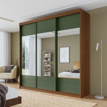 Imagem de Guarda-roupa Casal 3 Portas de Correr Ripadas com Espelho Samambaia Ca
