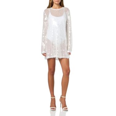 Imagem de Norma Kamali Minivestido feminino de manga comprida com gola redonda, Transparente/branco, P