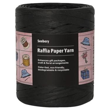 Imagem de Seebery Fio de fita de ráfia para artesanato - barbante de grama de ráfia para embrulho de presente, decoração DIY, persianas e muito mais | Corda de papel de corda fosca - 1/10.2 cm de largura, 218