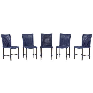 Imagem de 5 Cadeiras De Jantar Cannes De Alumínio Pintura Marrom Trama Azul