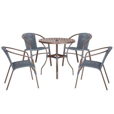 Imagem de 04 Cadeiras Floripa E Mesa Roma 80cm Marrom Trama Original Prata