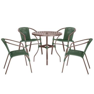 Imagem de 04 Cadeiras Floripa E Mesa Roma 80cm Marrom Trama Original Verde