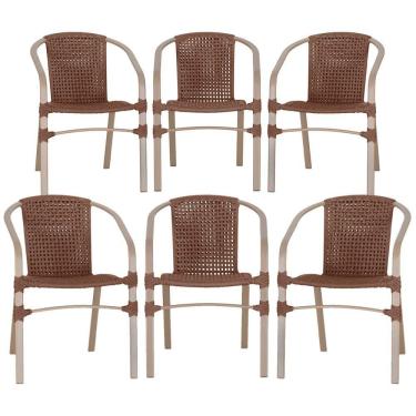 Imagem de 06 Cadeiras Floripa Alumínio Pintura Fendi Trama Original Marrom
