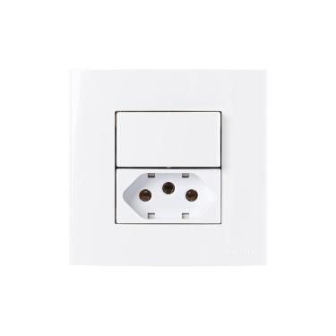 Imagem de Placa Para Móveis 80x80 Com Interruptor Paralelo 10a E Tomada 2p+t 20a Margirius Sleek Branca