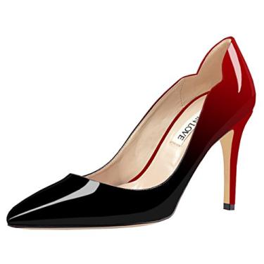 Imagem de Sapatos femininos Joy in Love, salto médio, bico fino, salto alto, salto alto, 5-black-red-patent, 5.5