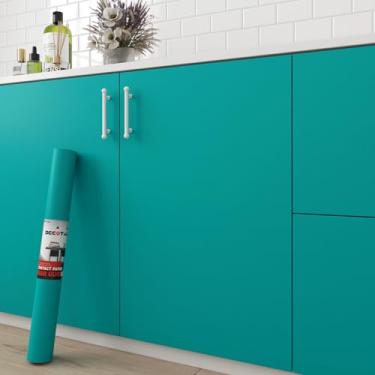 Imagem de Decotalk Papel de parede azul-petróleo descasque e cole papel de contato verde-petróleo para armários e gavetas - Papel de parede verde de 43 x 500 cm, papel de parede removível de cor sólida para