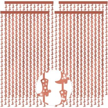 Imagem de Pasimy 4 peças de decoração de festa de despedida de solteira com glitter, pano de fundo ocidental, vaqueira, cortinas, franjas, botas no chão, decorações para a última festa de rodeio (ouro rosa)