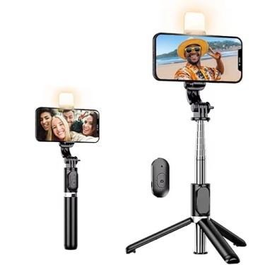 Imagem de Bastão Tripé Pau De Selfie com Bluetooth e Controle Remoto para Celular e Camera, com Rotação 360° Dobrável, Luz Compatível com iPhone e Android – Leve, Portátil